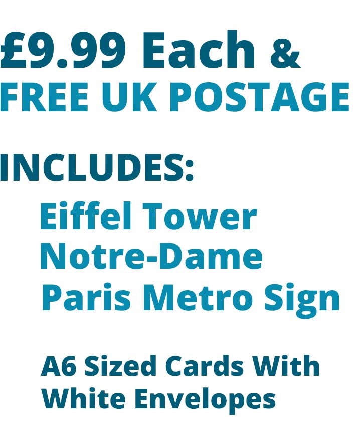 Paris Icons Singles - 3  Card Set £9.99 Includes Eiffel Tower, Notre-Dame Cthederal, Paris Metro Sign cards
